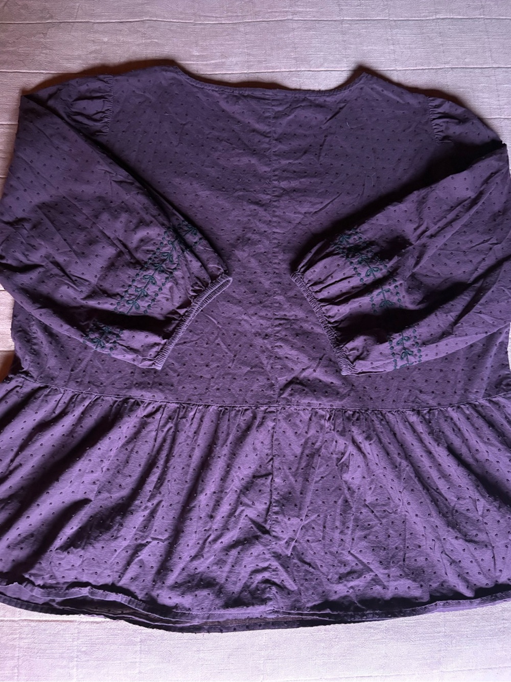 Plus Size Babydoll Tunic Purple Boho Blouse Embroidery Cotton Fall Cottagecore - Picture 8 of 10
